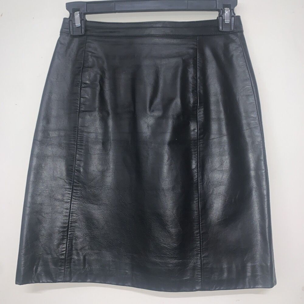 BERMANS Womens 6 Black Leather  Pencil Lined Skirt Bikercore Grunge Goth Rocker
